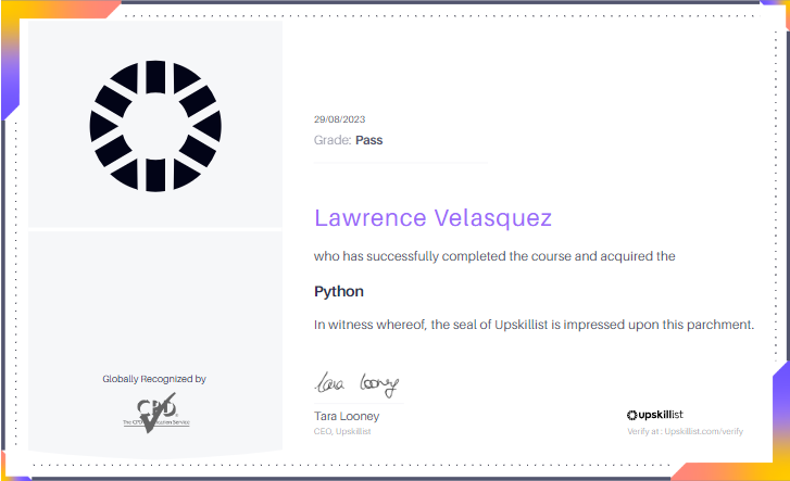Intro to Python certificate